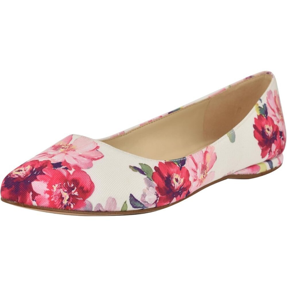 Nine West Women's Pink Tea Party Leather Closed Pointed Toe Ballet Flats Shoes